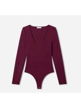 Good American Sculpting Scoop Neck Long Sleeve Bodysuit | Sz S, Oxblood Burgundy